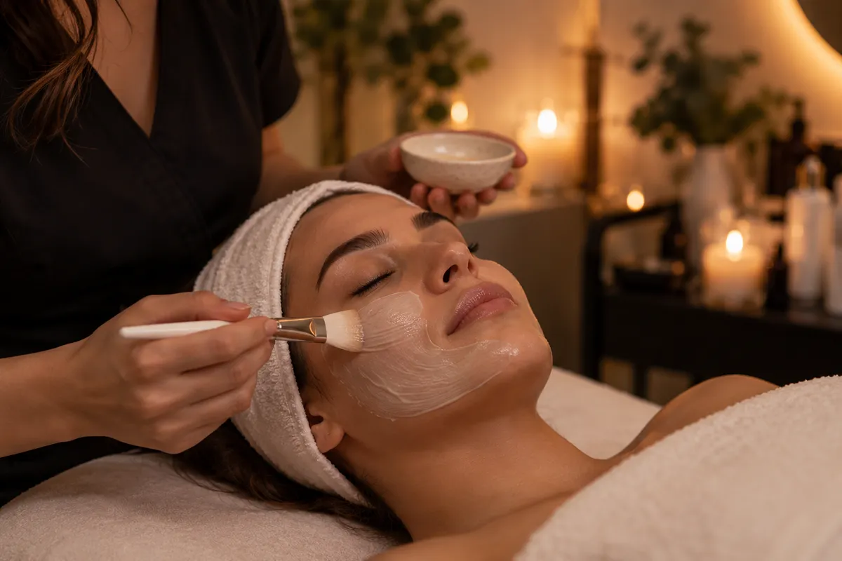 A treatment mask being applied during a facial at Sophie's Beauty Room